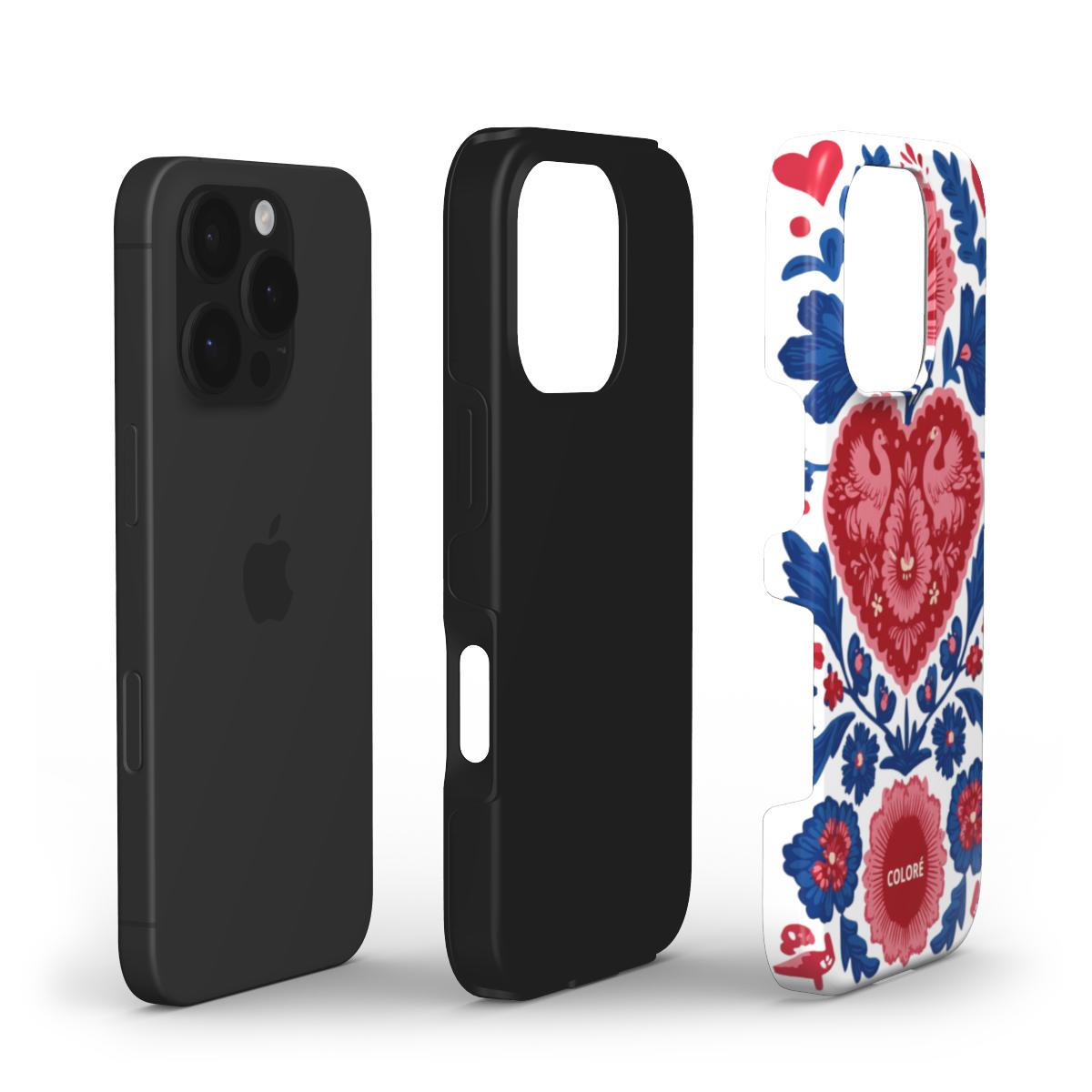 Coloré Folk Love Bloom - Blue & Red Tough Phone Case with raised bezel and dual-layer shell, stylish phone case