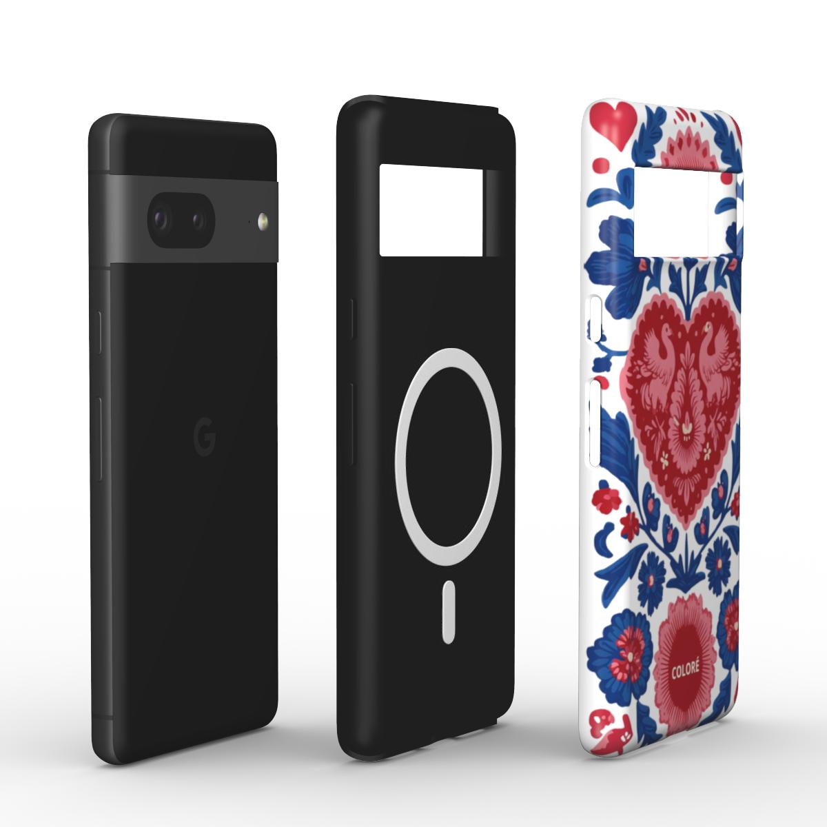 Coloré Folk Love Bloom - Blue & Red Magnetic Tough Phone Case with floral pattern (magnetic tough phone case)