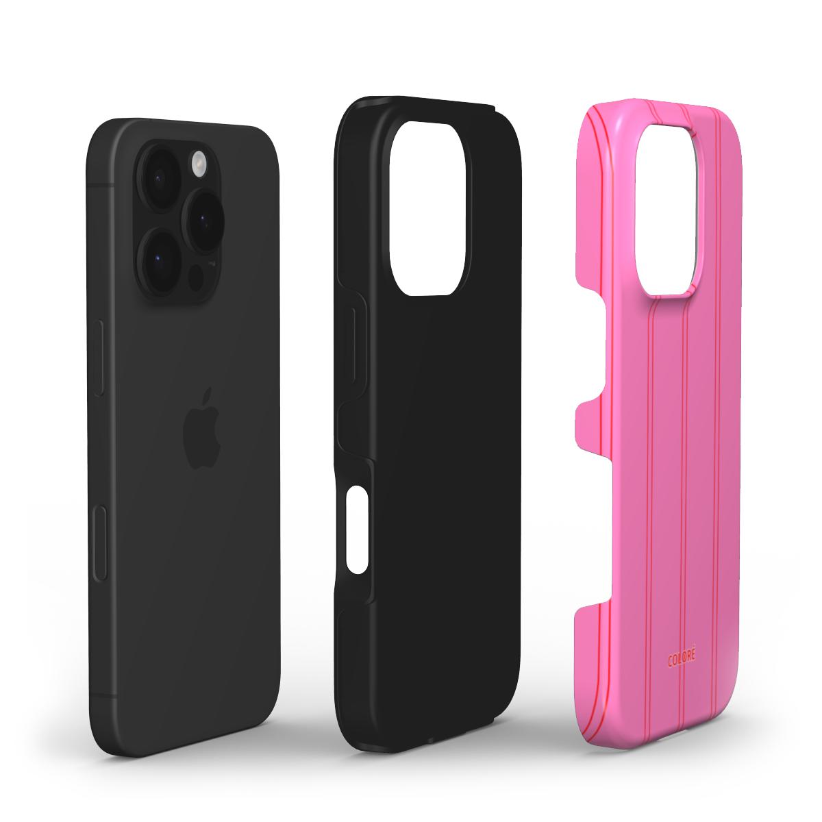 Coloré Sweetline Stripes – Red & Pink Tough Phone Case with raised bezel and dual-layer TPU + PC shell, stylish phone case