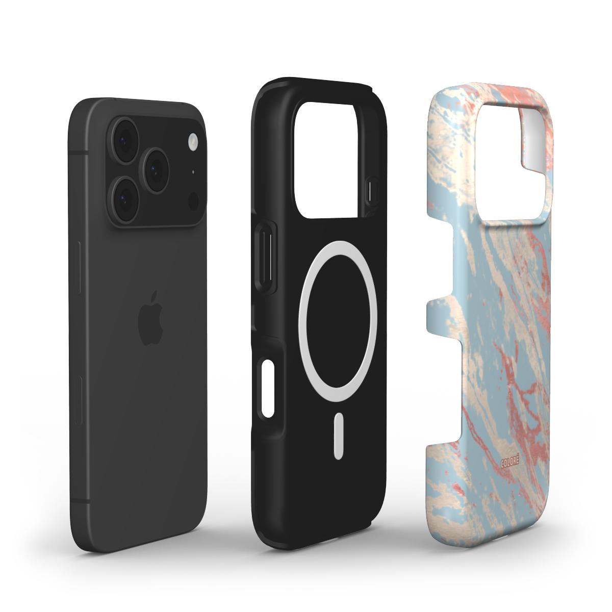 Coloré Marble Wonders - Blue - MagSafe Tough Phone Case with raised bezel and dual-layer build, magsafe case aesthetic