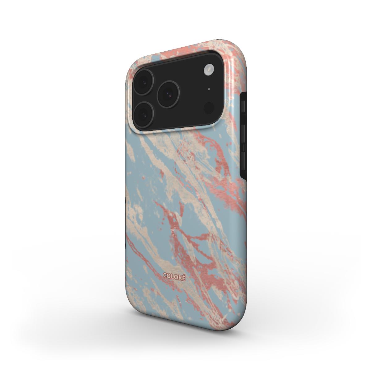 Coloré Marble Wonders Blue MagSafe Tough Phone Case – slim dual-layer build with raised bezel, magsafe case aesthetic
