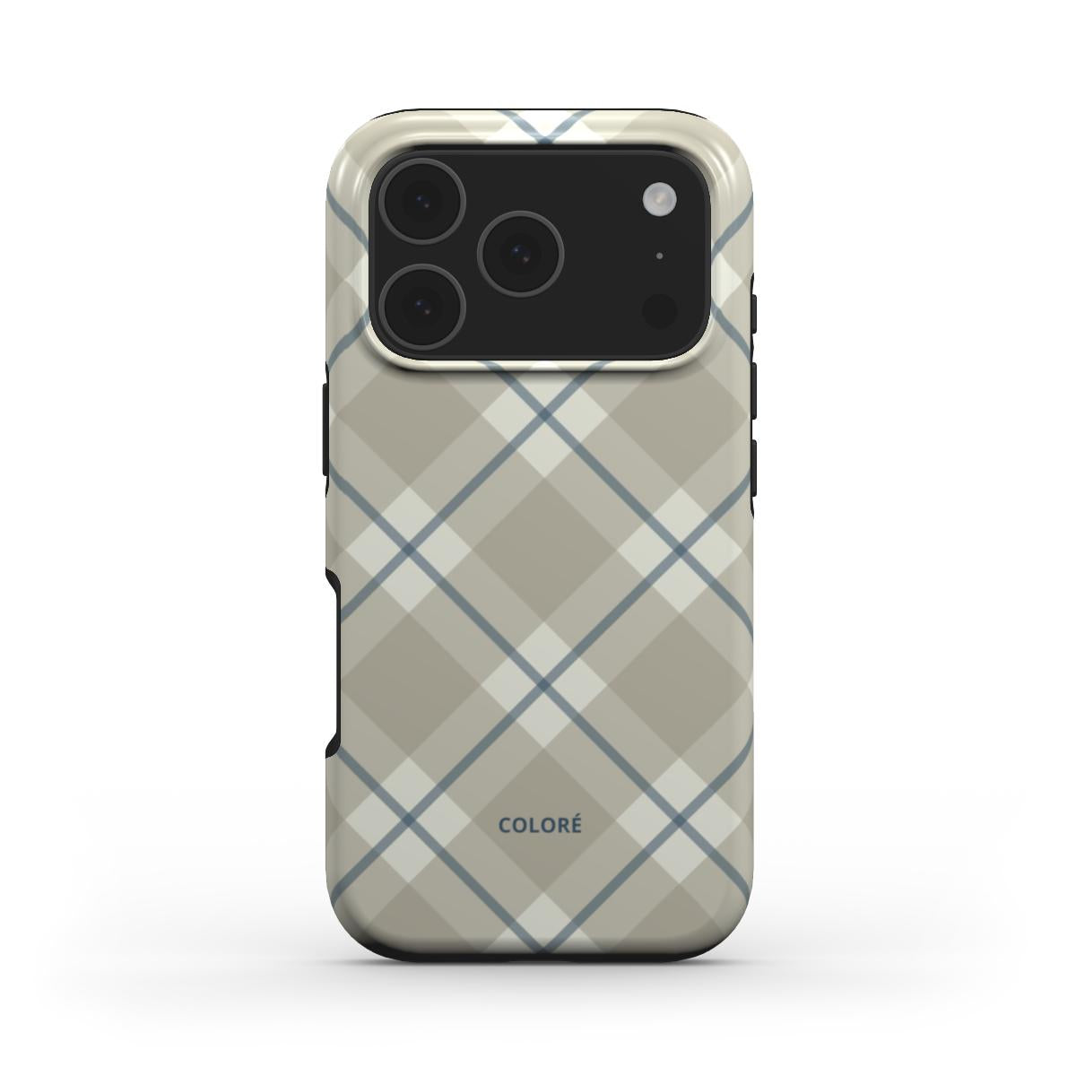 Coloré Check Charm - Taupe MagSafe Tough Phone Case – taupe check design with raised bezel (magsafe case aesthetic)