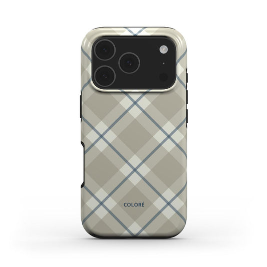 Coloré Check Charm - Taupe MagSafe Tough Phone Case – taupe check design with raised bezel (magsafe case aesthetic)