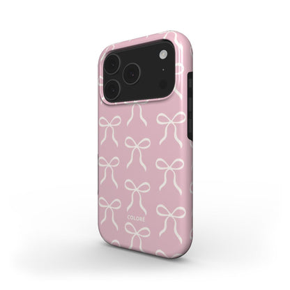 Bow Charm Tough Phone Case – Pink