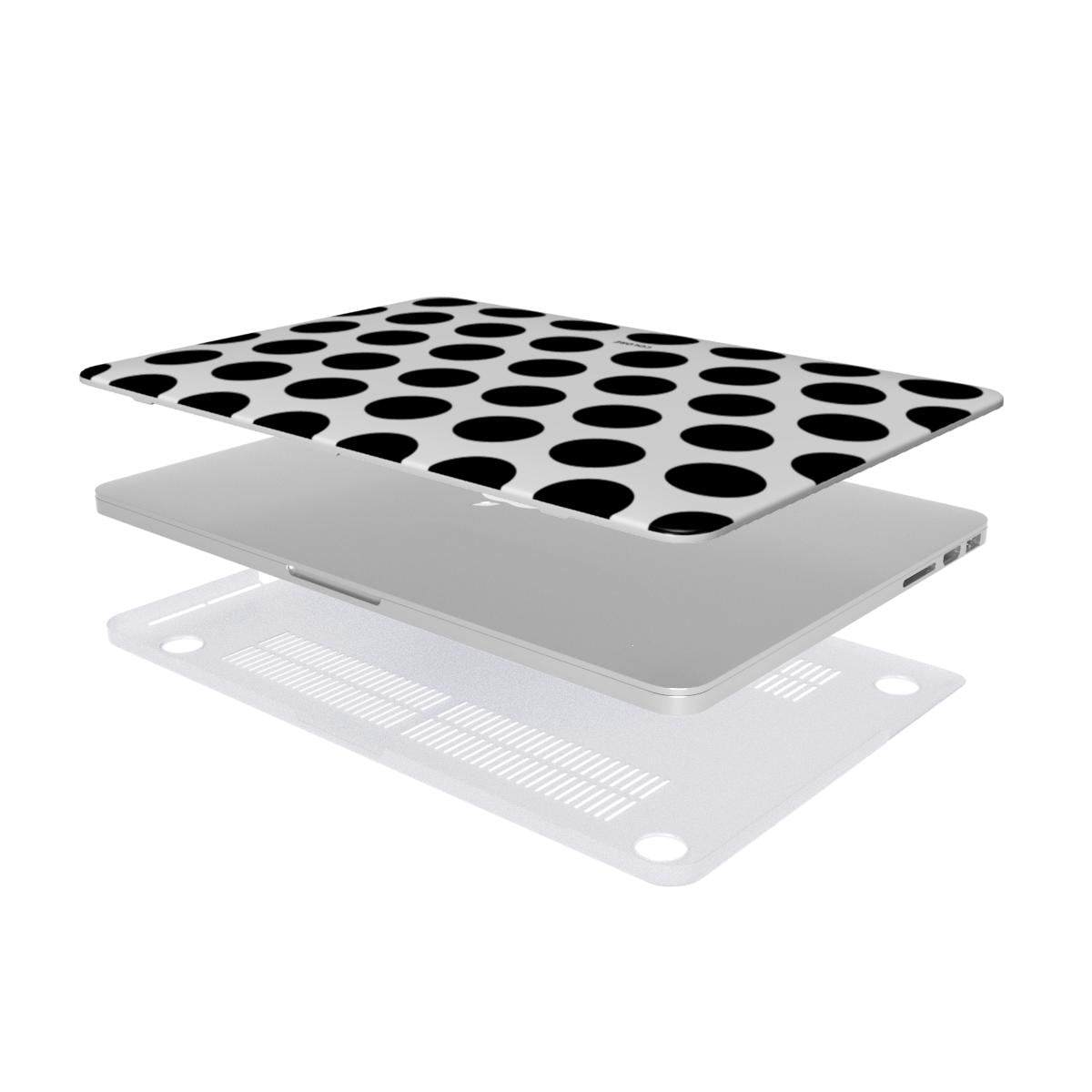 Coloré Scoop White & Black MacBook Case with anti-slip rubber feet and vented base, stylish macbook case