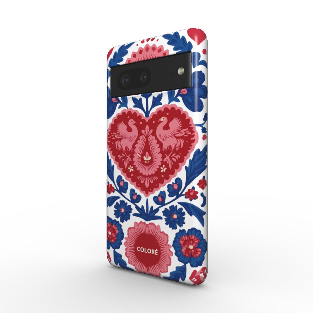 Coloré Folk Love Bloom – Blue & Red Magnetic Tough Phone Case with floral print, magnetic tough phone case design