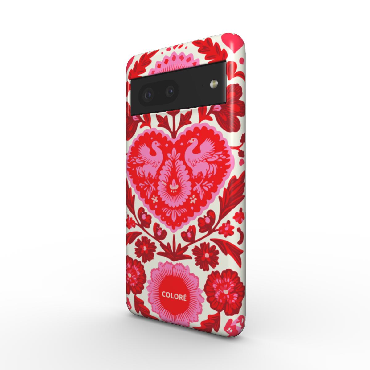 Coloré Folk Love Bloom – Blue & Red magnetic tough phone case with floral pattern and dual-tone finish