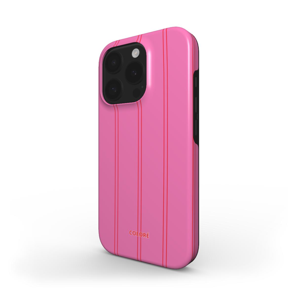 Coloré Sweetline Stripes – Red & Pink tough phone case with raised bezel and dual-layer armor, stylish phone case