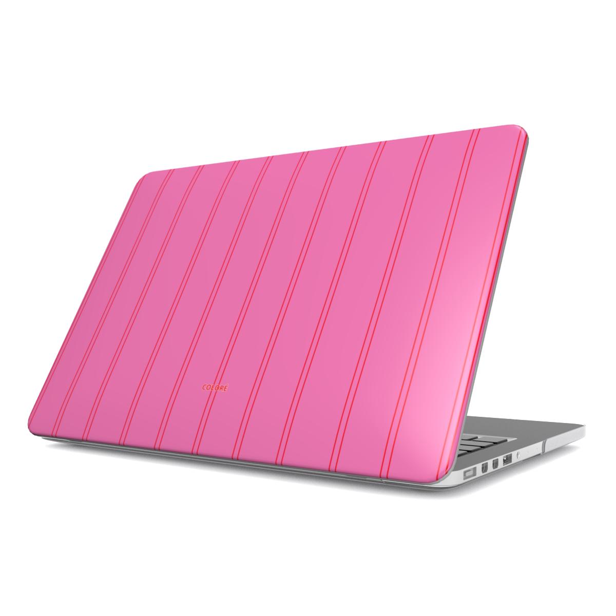Coloré Sweetline Stripes – Pink & Red MacBook Case with vented base and anti-slip feet, stylish macbook case