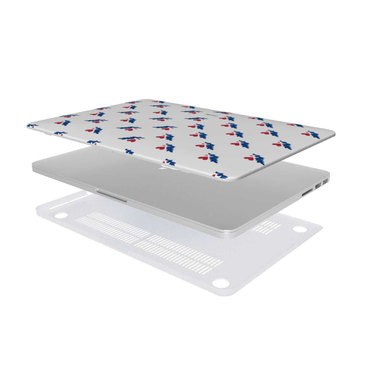 Coloré Folk Love Whispers – Blue & Red MacBook Case with vented base and rubber feet, stylish macbook case