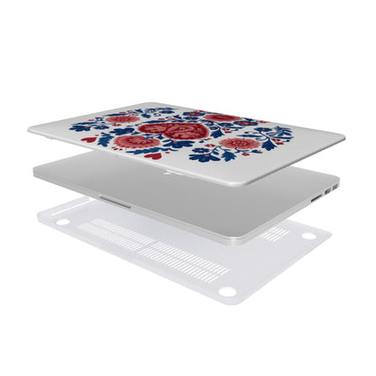 Coloré Folk Love Bloom - Blue & Red MacBook Case with anti-slip feet and vented slim shell, stylish macbook case