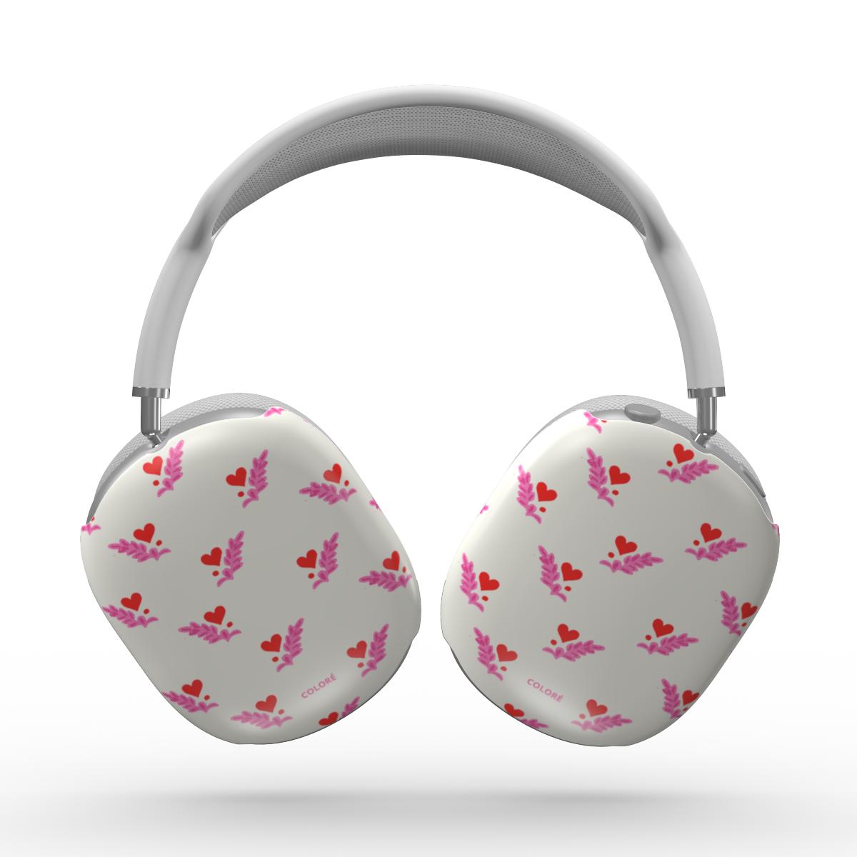 Coloré Folk Love Whispers Red & Pink AirPods Max Case with tailored fit and hard shell protection, airpods max case stylish