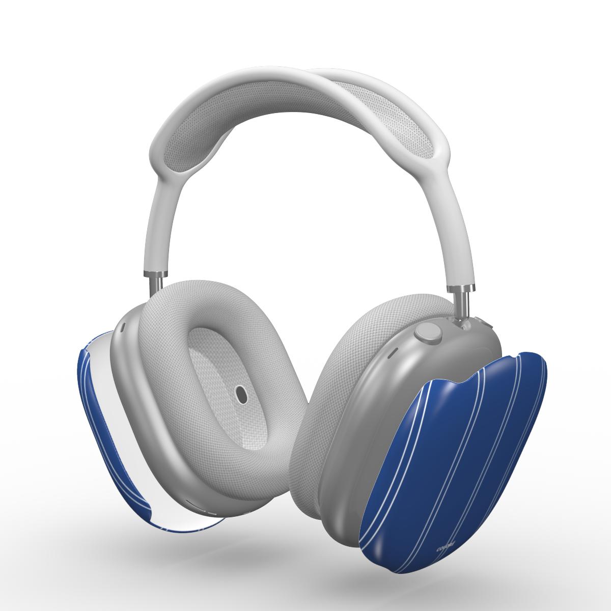 Coloré Sweetline Stripes Blue & White AirPods Max case with snug tailored fit and hard shell design, airpods max case stylish