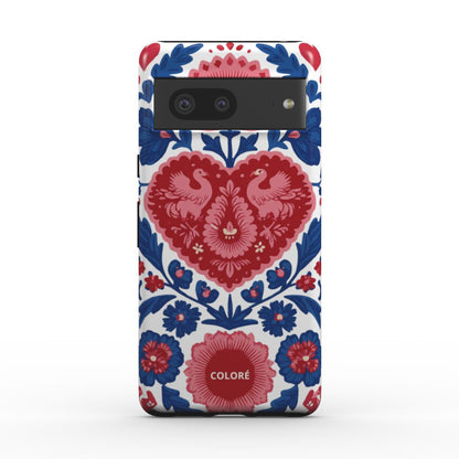 Coloré Folk Love Bloom – Blue & Red magnetic tough phone case with floral pattern and red accents
