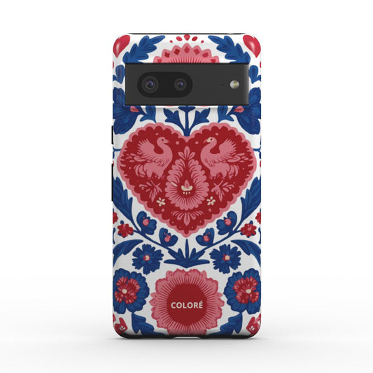 Coloré Folk Love Bloom – Blue & Red magnetic tough phone case with floral pattern and red accents