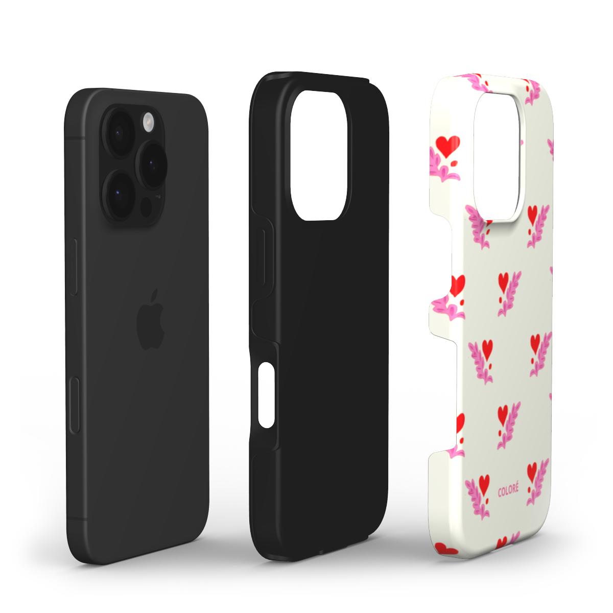Coloré Folk Love Whispers - Red & Pink Tough Phone Case with raised bezel edge and dual-layer PC + TPU stylish phone case