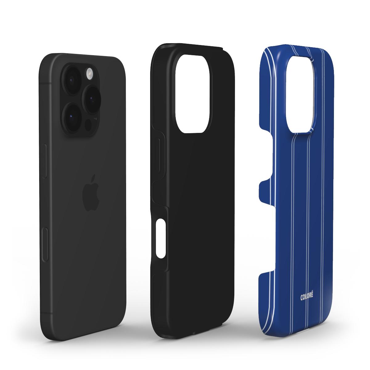 Coloré Sweetline Stripes Blue & White Tough Phone Case with raised bezel and dual-layer shell, stylish phone case