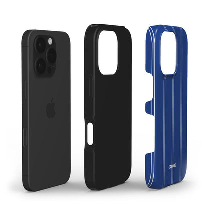 Coloré Sweetline Stripes Blue & White Tough Phone Case with raised bezel and dual-layer shell, stylish phone case