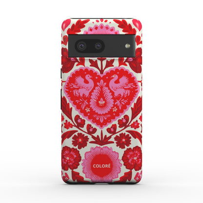 Coloré Folk Love Bloom Blue & Red magnetic tough phone case with red and blue floral print