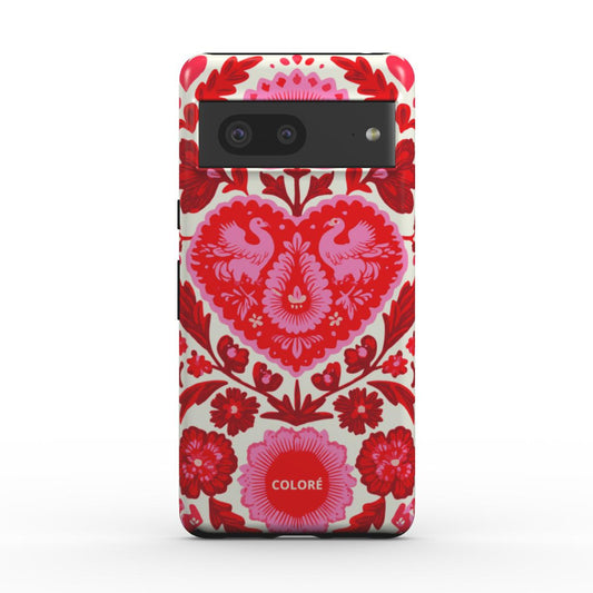 Coloré Folk Love Bloom Blue & Red magnetic tough phone case with red and blue floral print