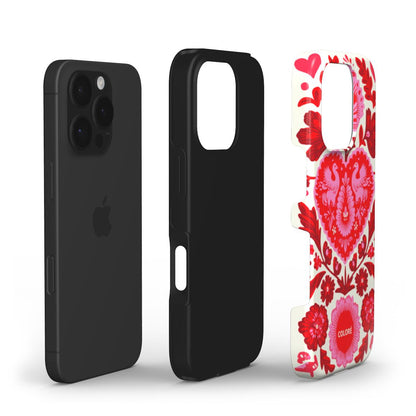 Coloré Folk Love Bloom – Red & Pink Tough Phone Case with raised bezel and dual-layer design, stylish phone case