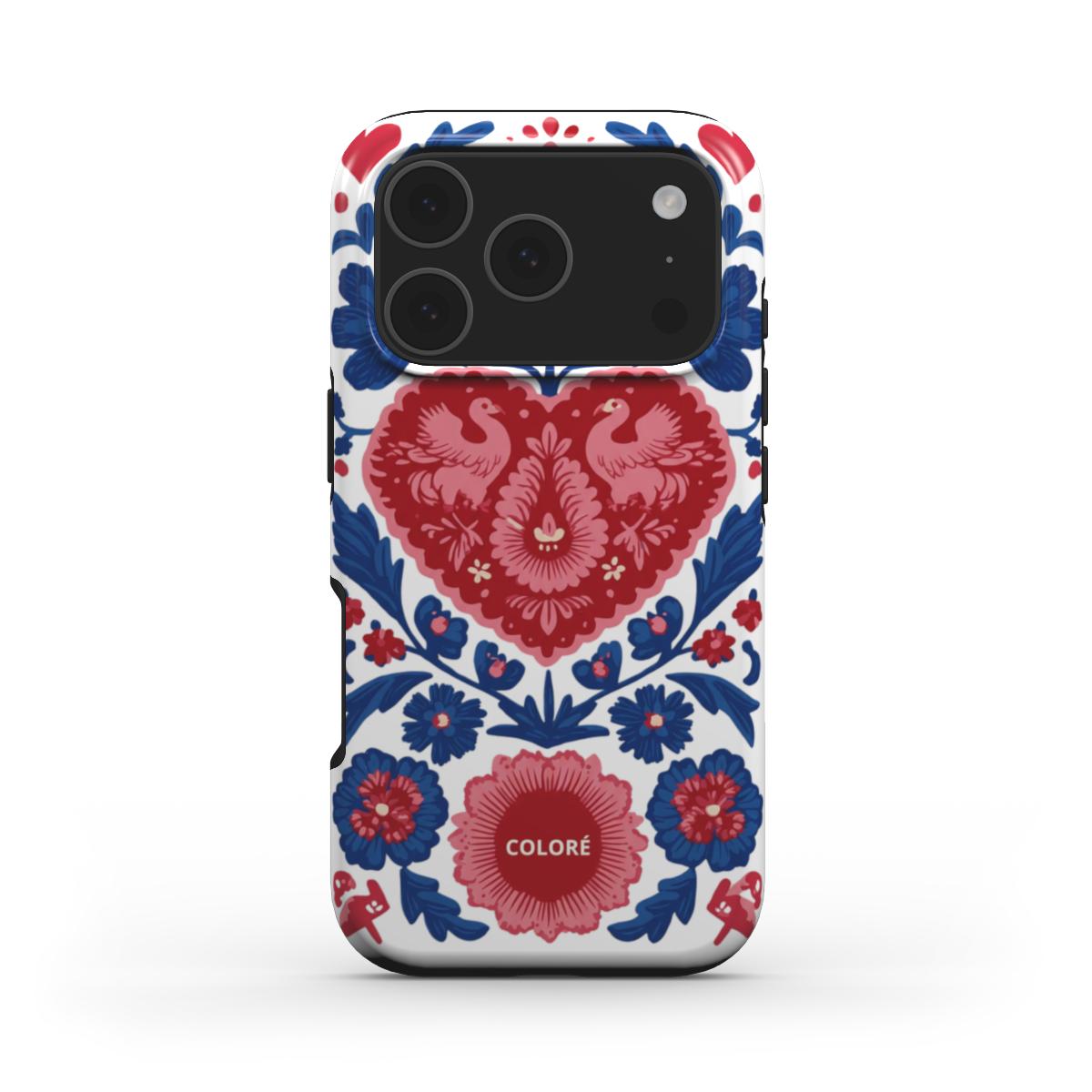 Coloré Folk Love Bloom - Blue & Red - MagSafe Tough Phone Case with floral print magsafe case aesthetic