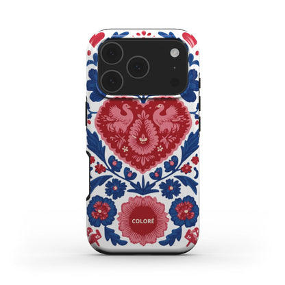 Coloré Folk Love Bloom - Blue & Red - MagSafe Tough Phone Case with floral print magsafe case aesthetic