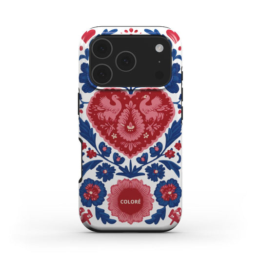 Coloré Folk Love Bloom - Blue & Red - MagSafe Tough Phone Case with floral print magsafe case aesthetic