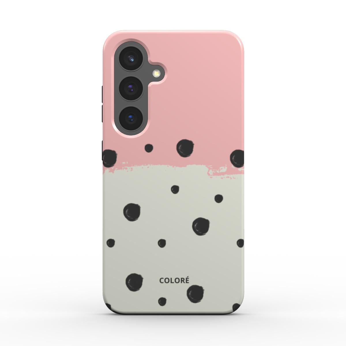 Capa resistente para telemóvel com estampado de bolinhas doces - rosa e preta -