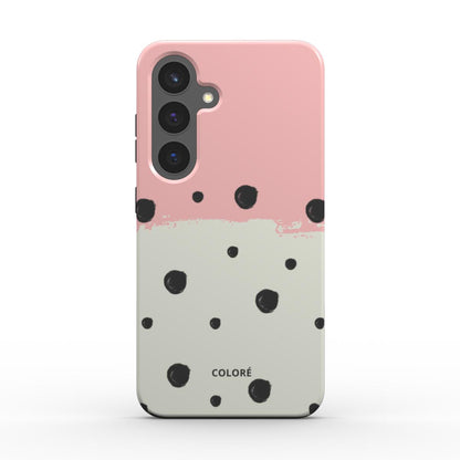 Capa resistente para telemóvel com estampado de bolinhas doces - rosa e preta -