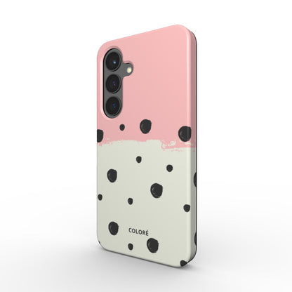 Capa resistente para telemóvel com estampado de bolinhas doces - rosa e preta -