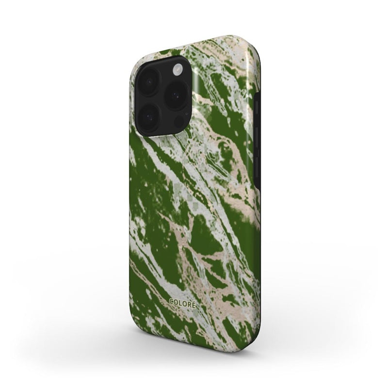 Coloré Marble Wonders Green Tough Phone Case with raised bezel and dual-layer armor, stylish phone case