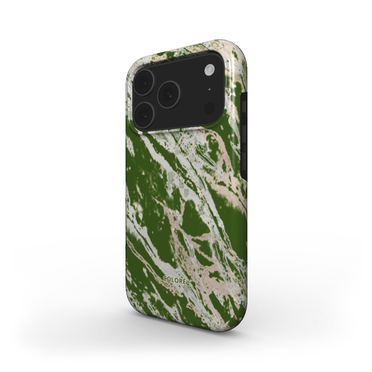 Coloré Marble Wonders Green MagSafe Tough Phone Case with raised bezel and marble finish, magsafe case aesthetic