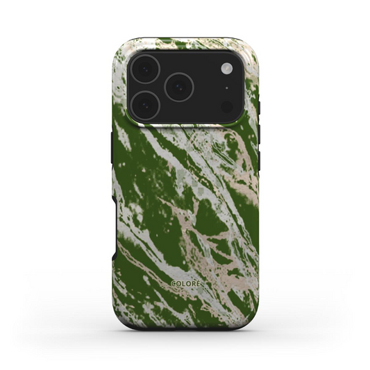 Coloré Marble Wonders - Green Tough Phone Case with raised bezel edge and dual-layer design, stylish phone case for iphone 17 pro