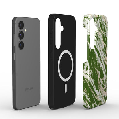 Coloré Marble Wonders – Green magnetic tough phone case with marble swirl design and black trim